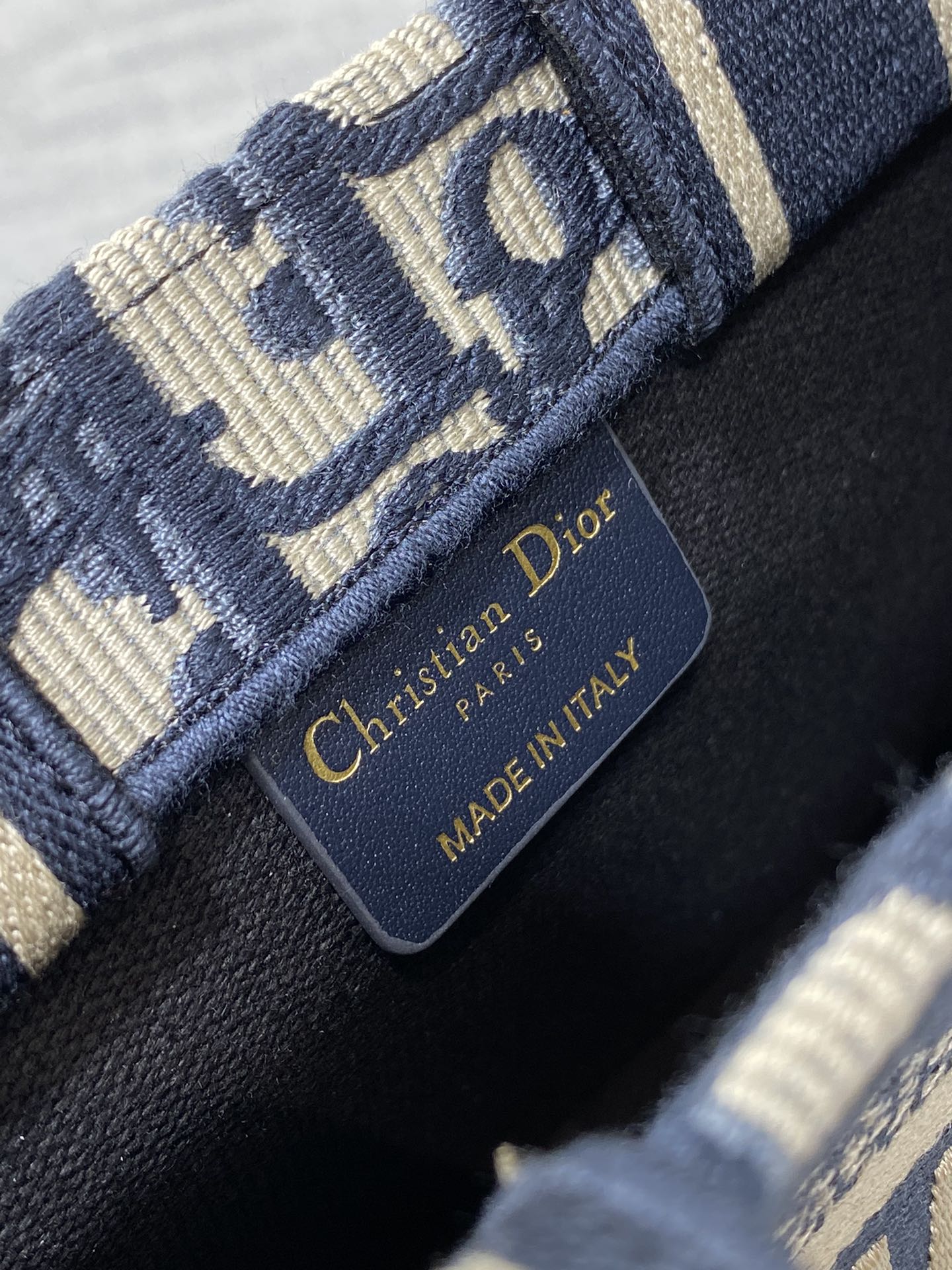 DO  Book Tote Bag Blue Di0r Oblique Embroidery and Calfskin