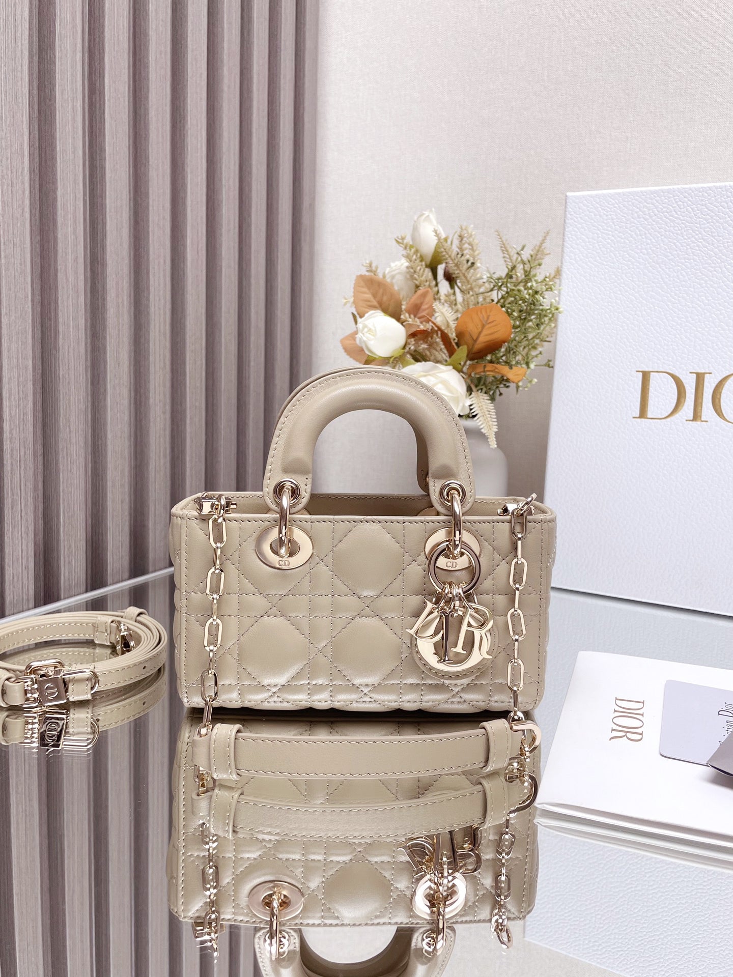 DO  Micro / Small / Medium Lady D-Joy Bag Sand-Colored Cannage Lambskin