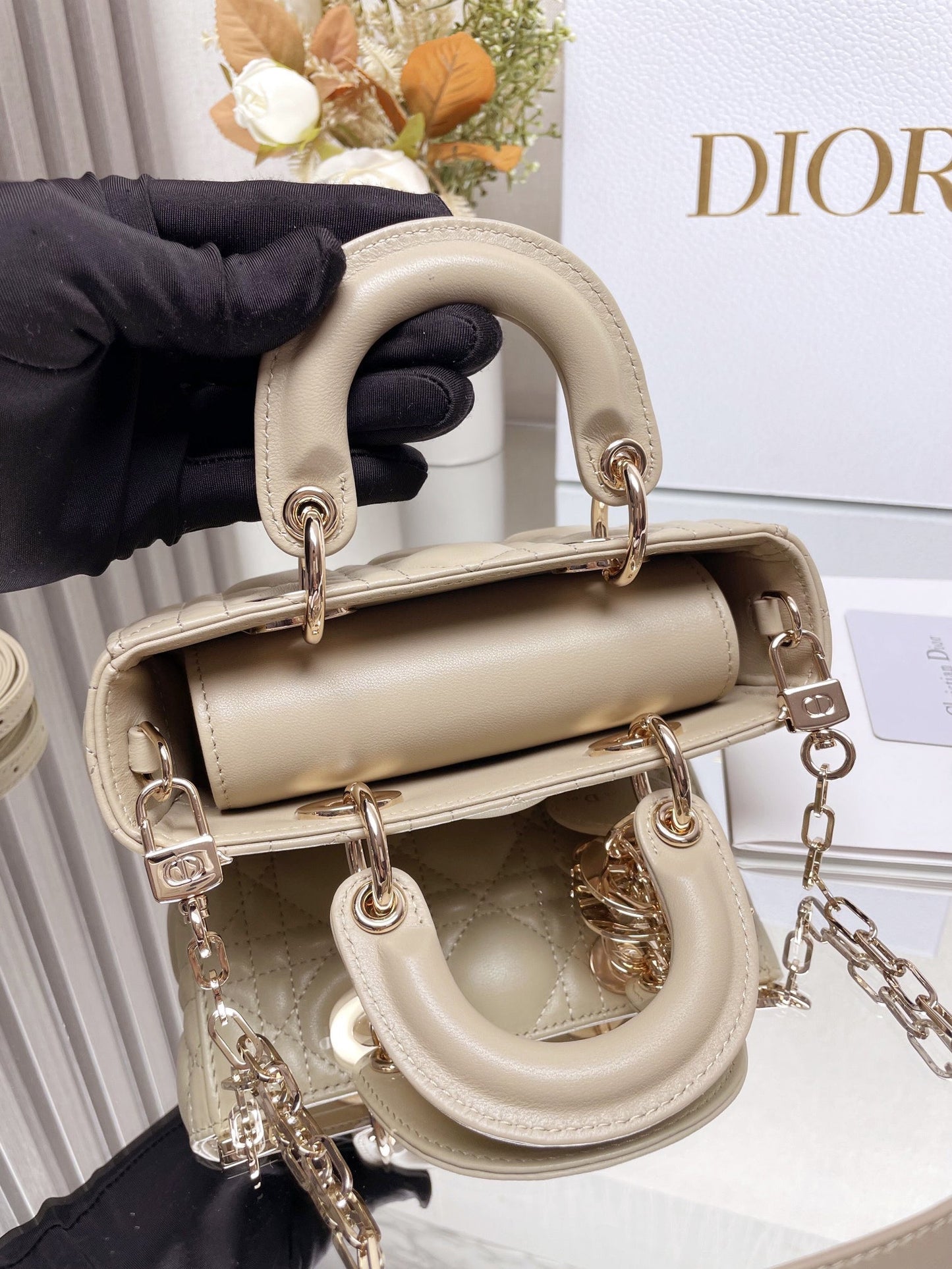 DO  Micro / Small / Medium Lady D-Joy Bag Sand-Colored Cannage Lambskin