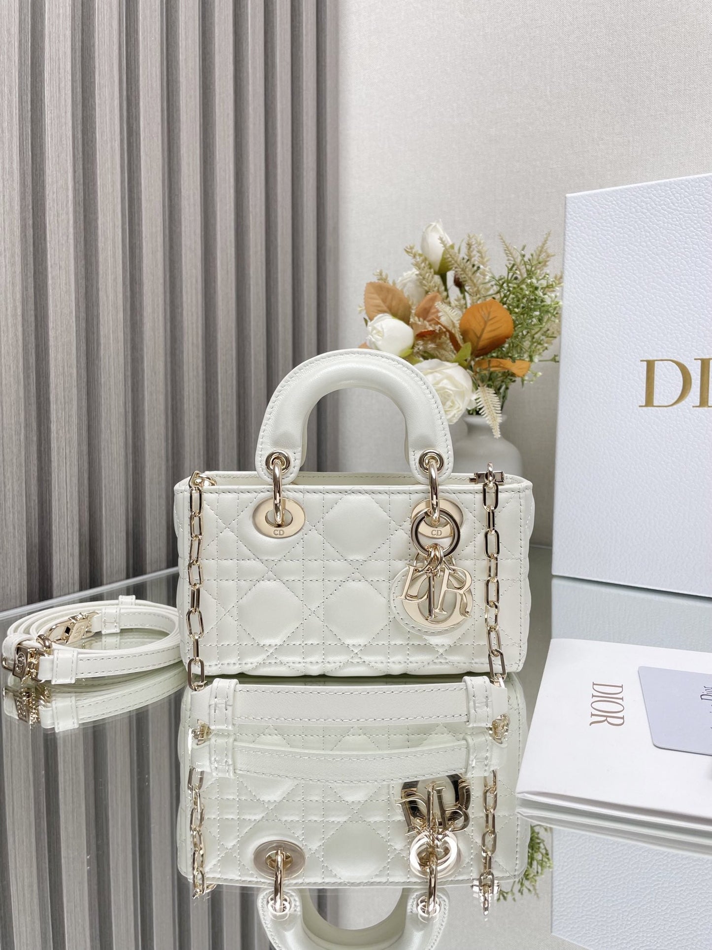 DO  Micro / Small / Medium Lady D-Joy Bag Latte Cannage Lambskin