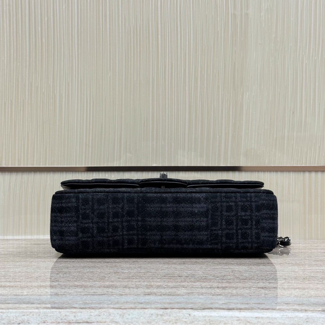 CH Classic 11.12 Handbag 25.5 Printed Denim & Ruthenium-Finish Metal Black