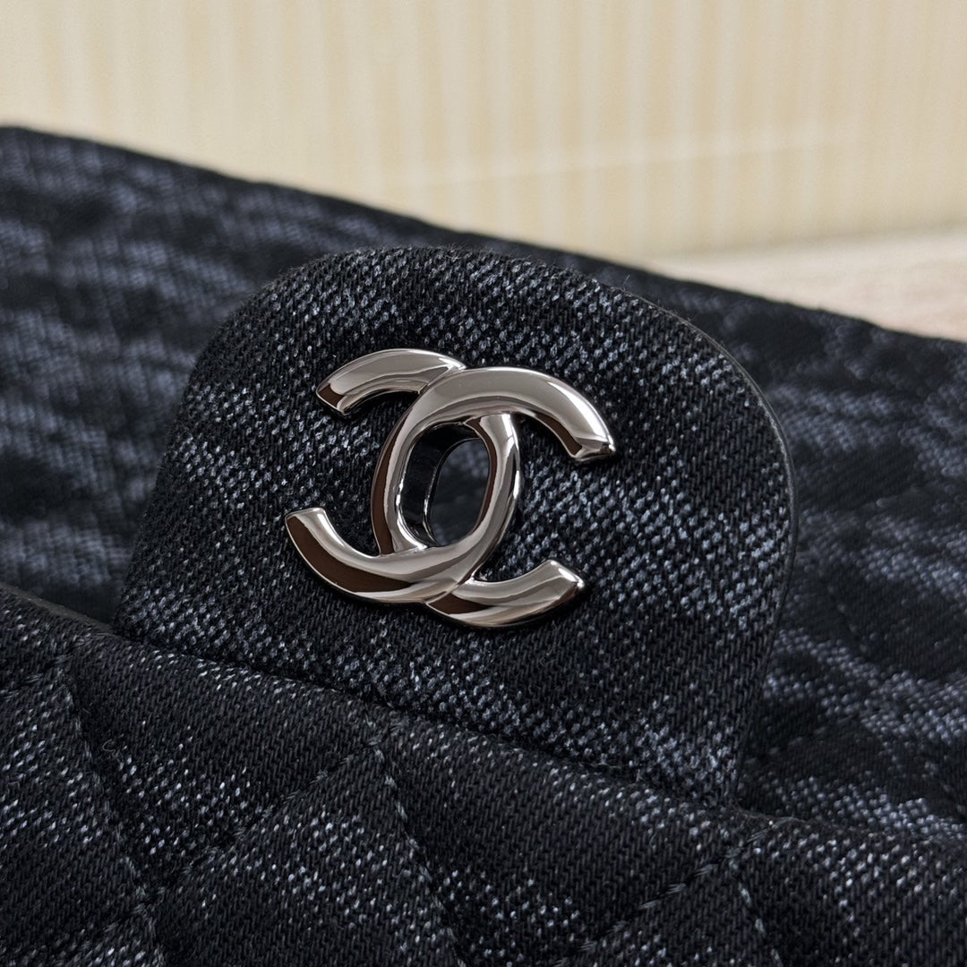 CH Classic 11.12 Handbag 25.5 Printed Denim & Ruthenium-Finish Metal Black