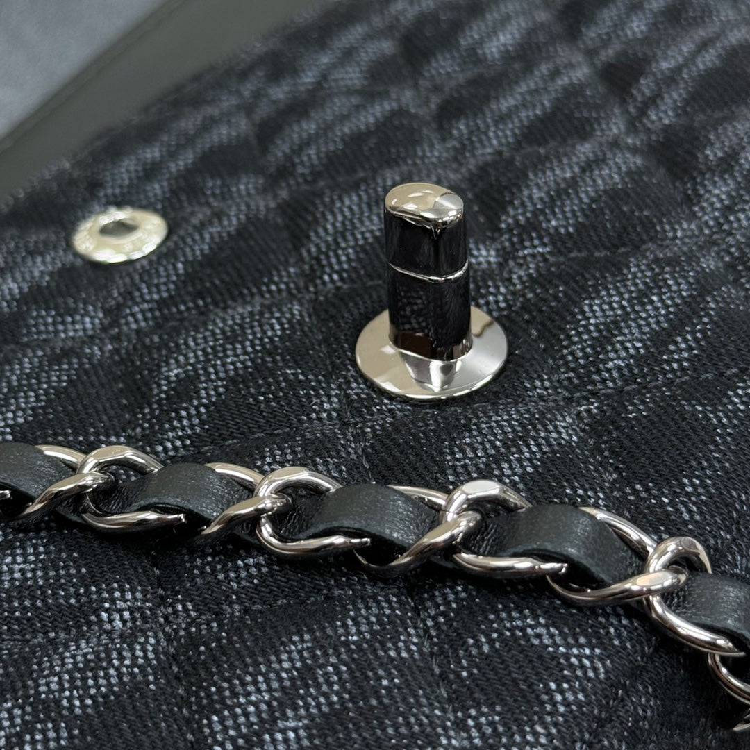 CH Classic 11.12 Handbag 25.5 Printed Denim & Ruthenium-Finish Metal Black