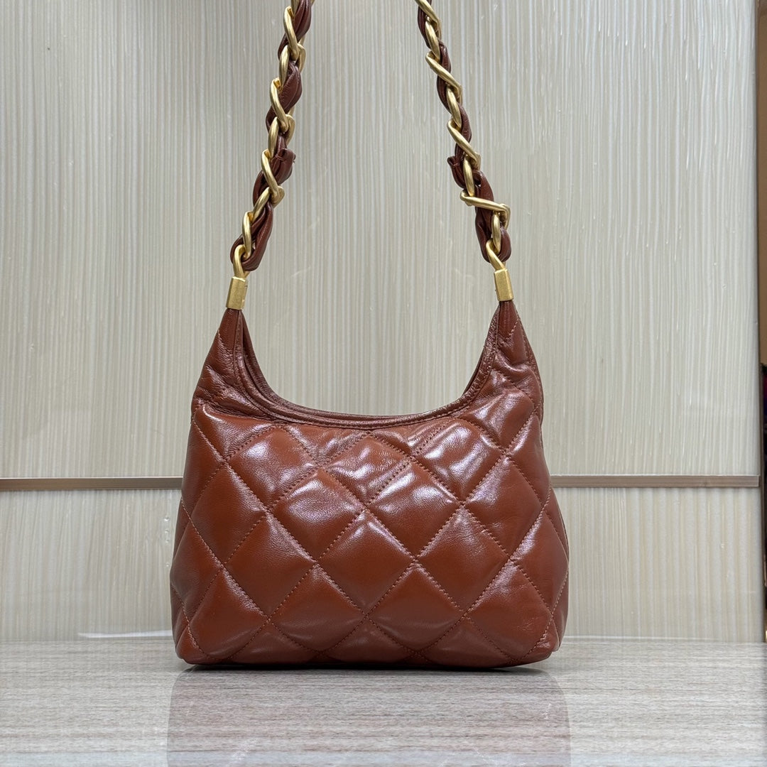 CH Hobo Handbag Shiny Calfskin & Gold-Tone Metal