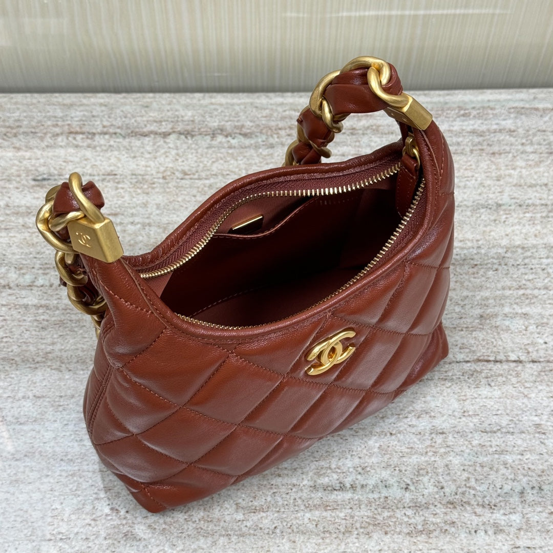 CH Hobo Handbag Shiny Calfskin & Gold-Tone Metal