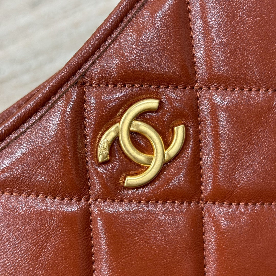 CH Hobo Handbag Shiny Calfskin & Gold-Tone Metal