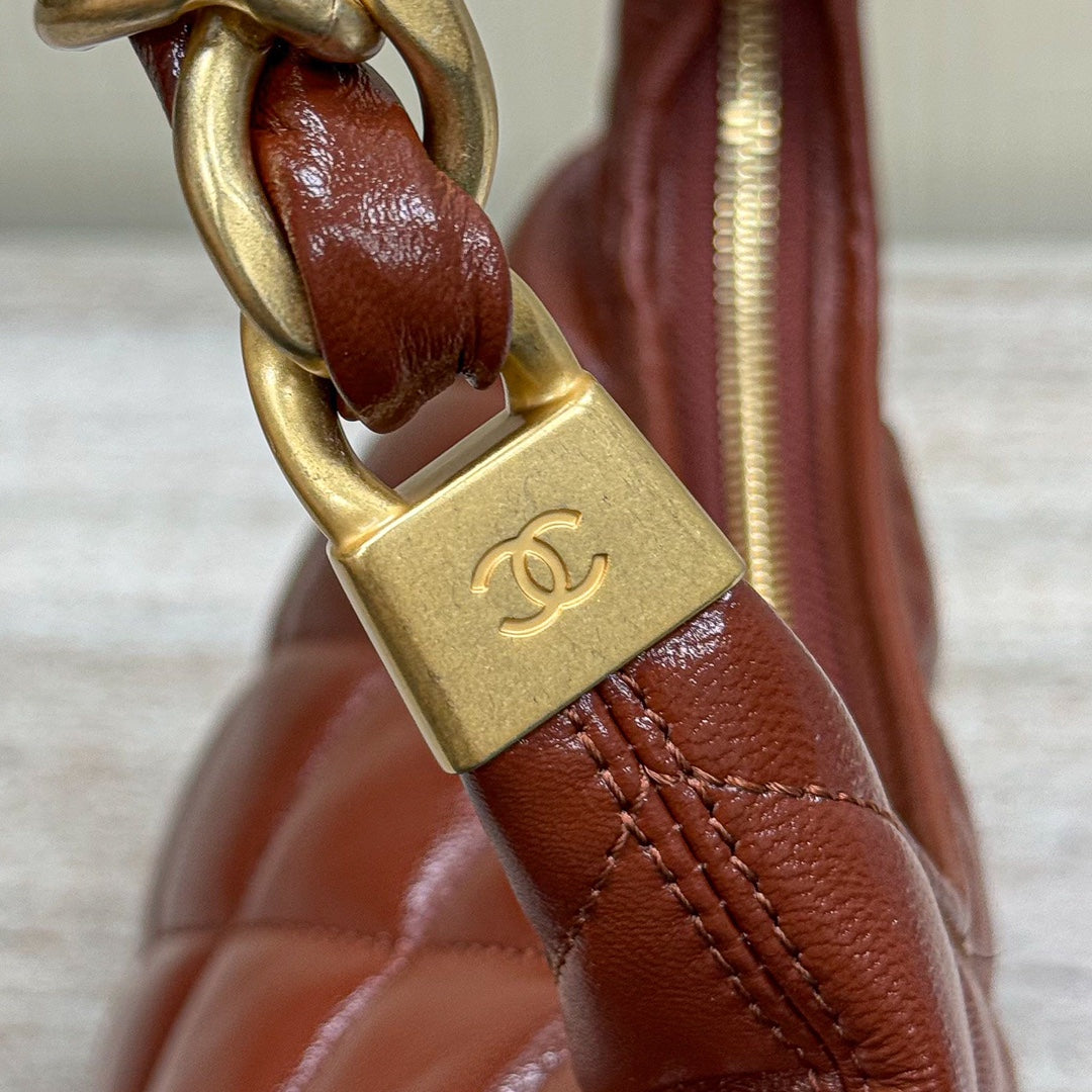 CH Hobo Handbag Shiny Calfskin & Gold-Tone Metal