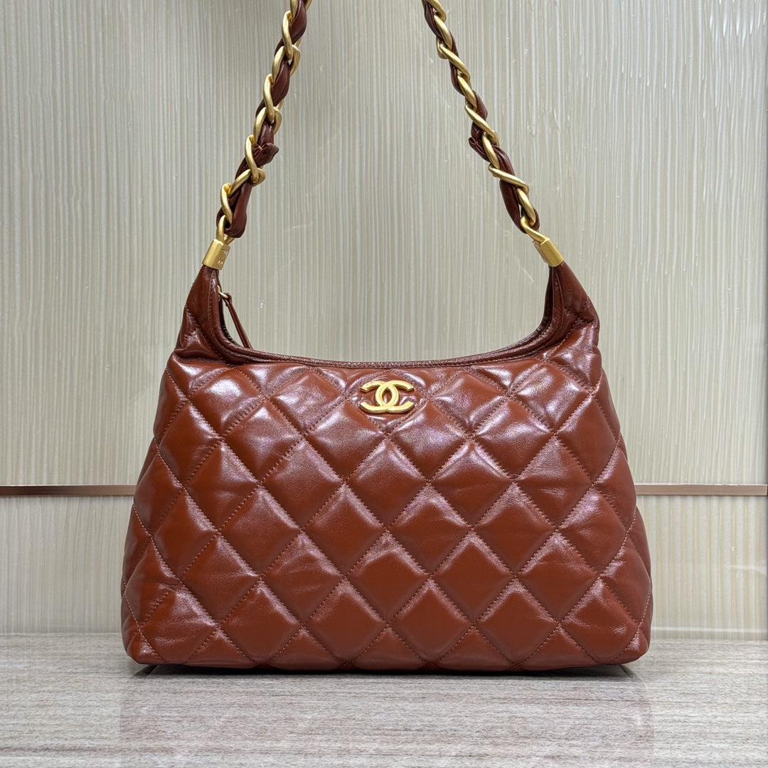 CH Hobo Handbag Shiny Calfskin & Gold-Tone Metal