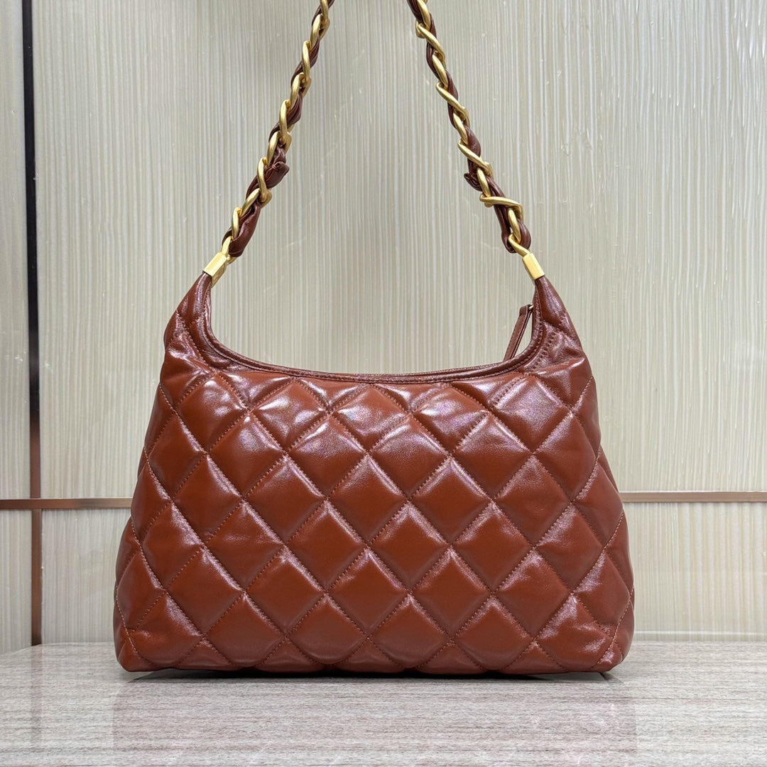 CH Hobo Handbag Shiny Calfskin & Gold-Tone Metal