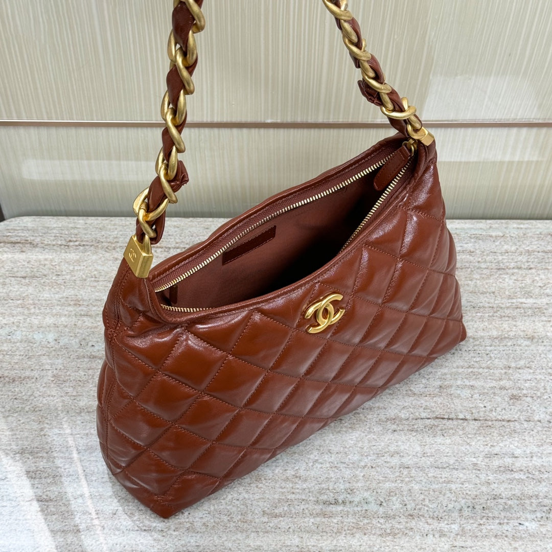 CH Hobo Handbag Shiny Calfskin & Gold-Tone Metal