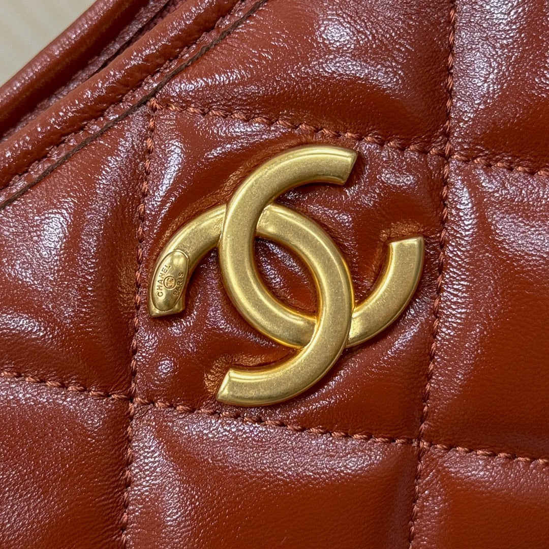 CH Hobo Handbag Shiny Calfskin & Gold-Tone Metal