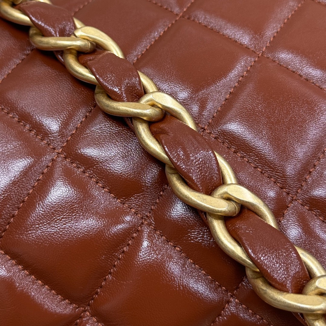 CH Hobo Handbag Shiny Calfskin & Gold-Tone Metal