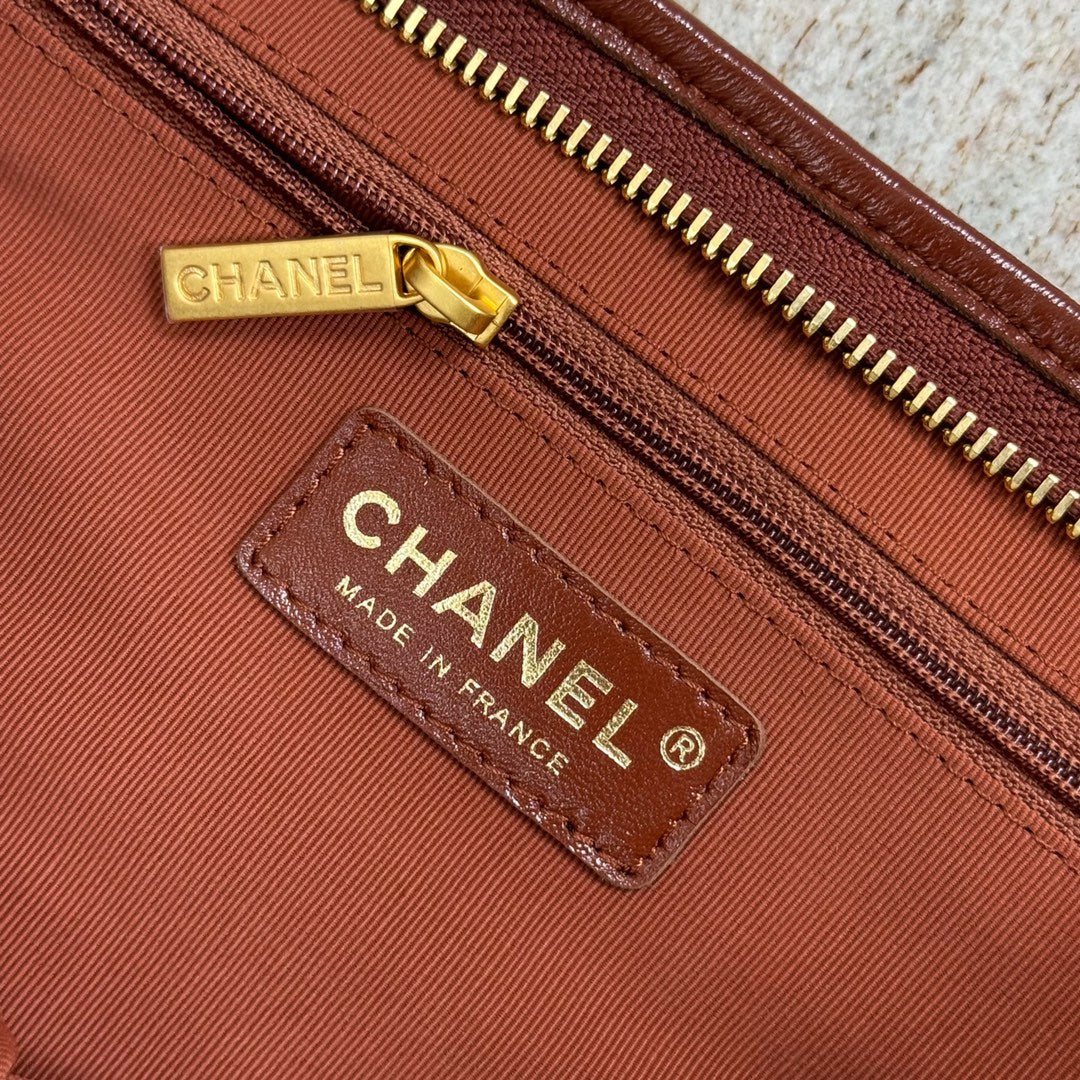 CH Hobo Handbag Shiny Calfskin & Gold-Tone Metal