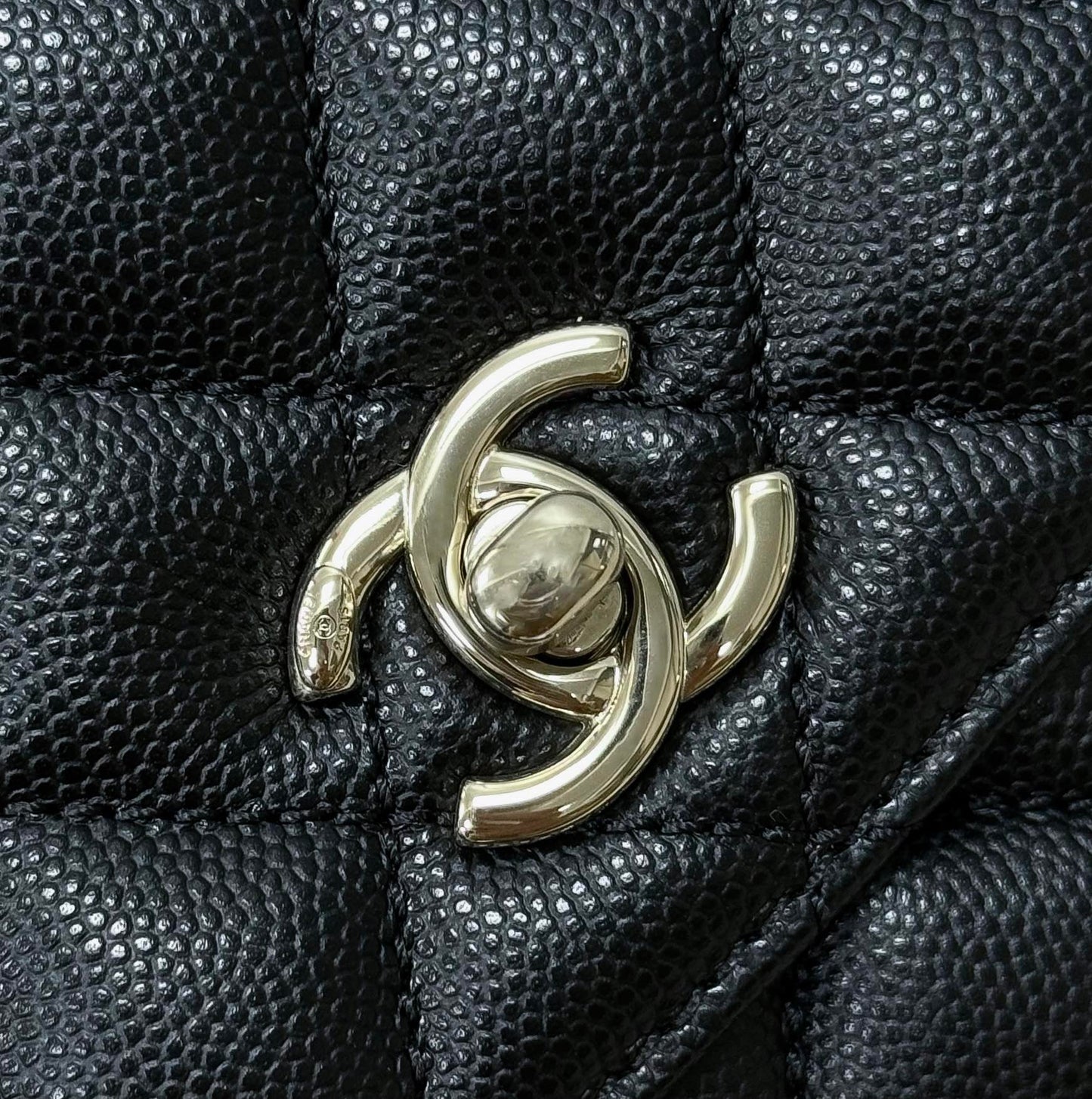 CH Mini Flap Bag with Top Handle  Small Grained Calfskin Lizard Handle Black