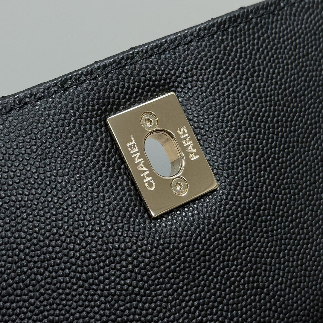 CH Mini Flap Bag with Top Handle  Small Grained Calfskin Lizard Handle Black