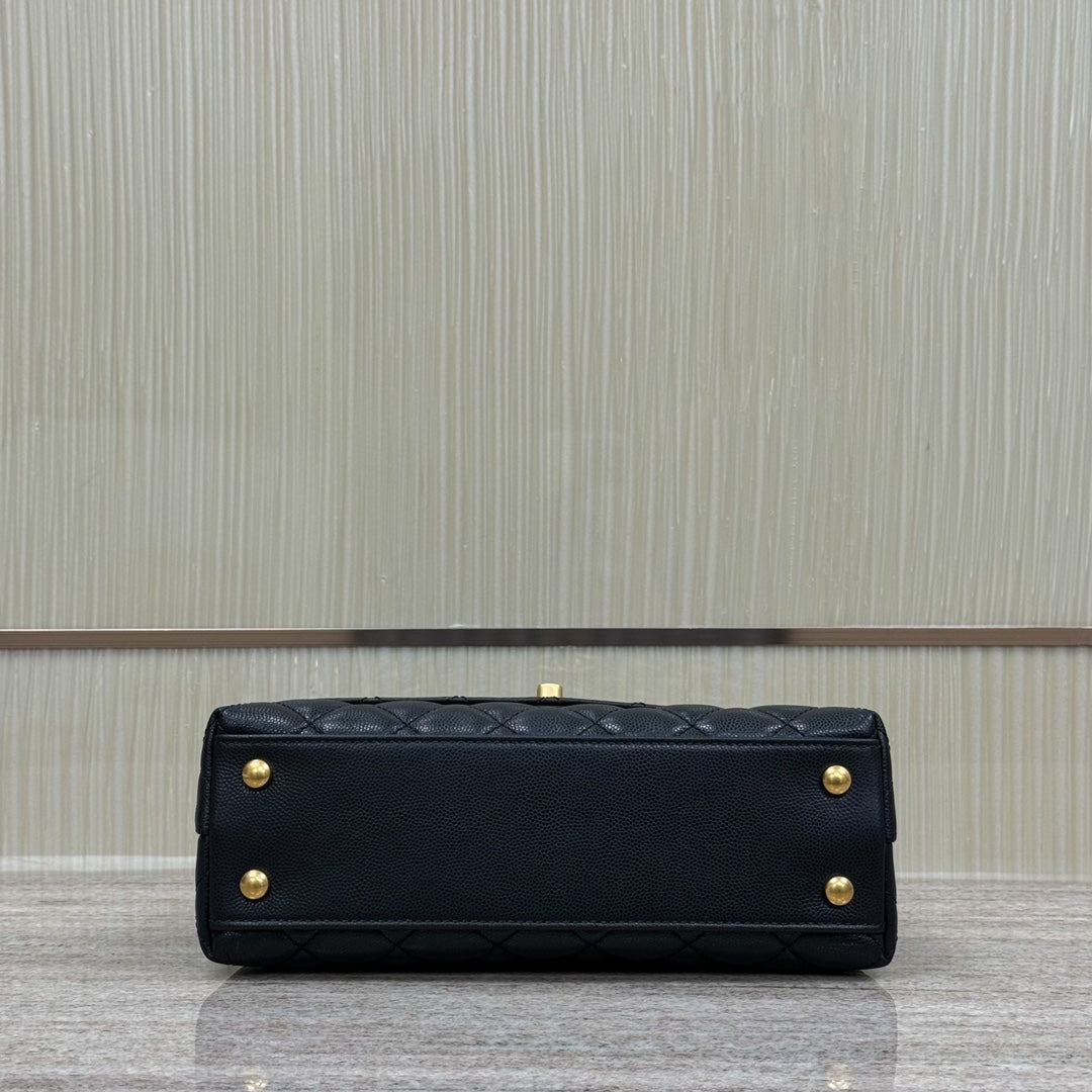 CH FLAP BAG WITH TOP HANDLE 24  Grained Calfskin Black