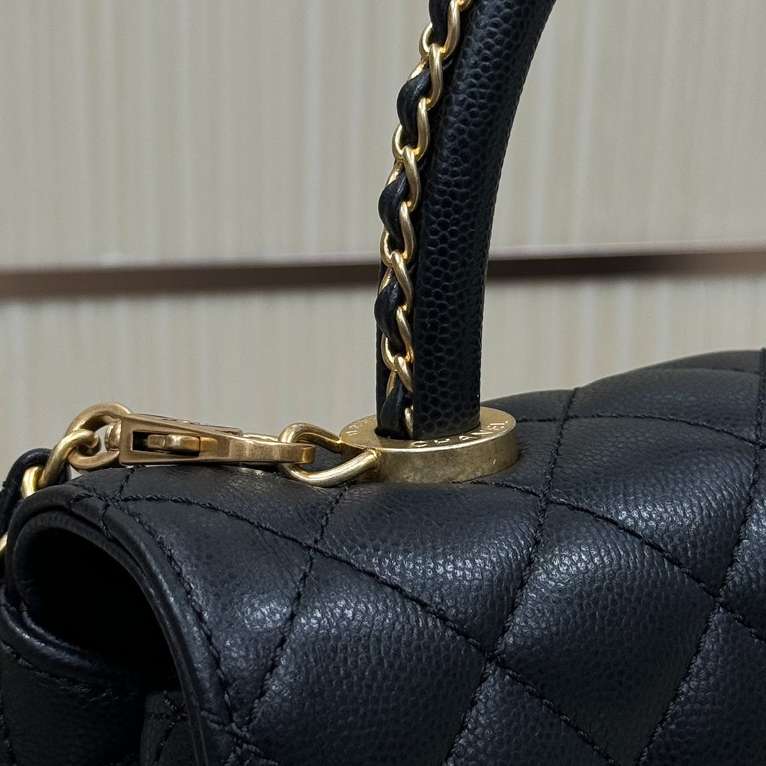 CH FLAP BAG WITH TOP HANDLE 24  Grained Calfskin Black