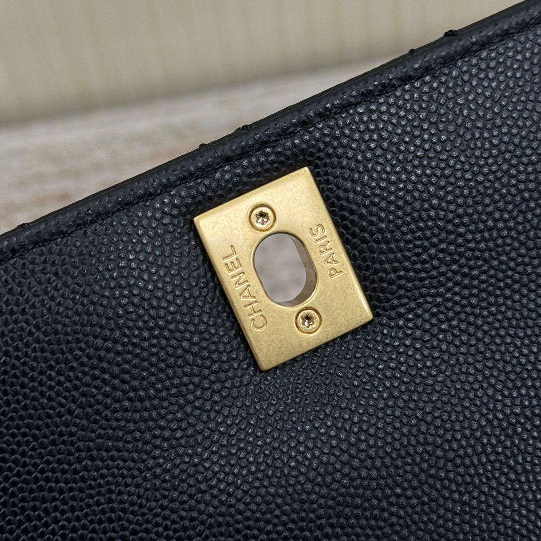 CH FLAP BAG WITH TOP HANDLE 24  Grained Calfskin Black