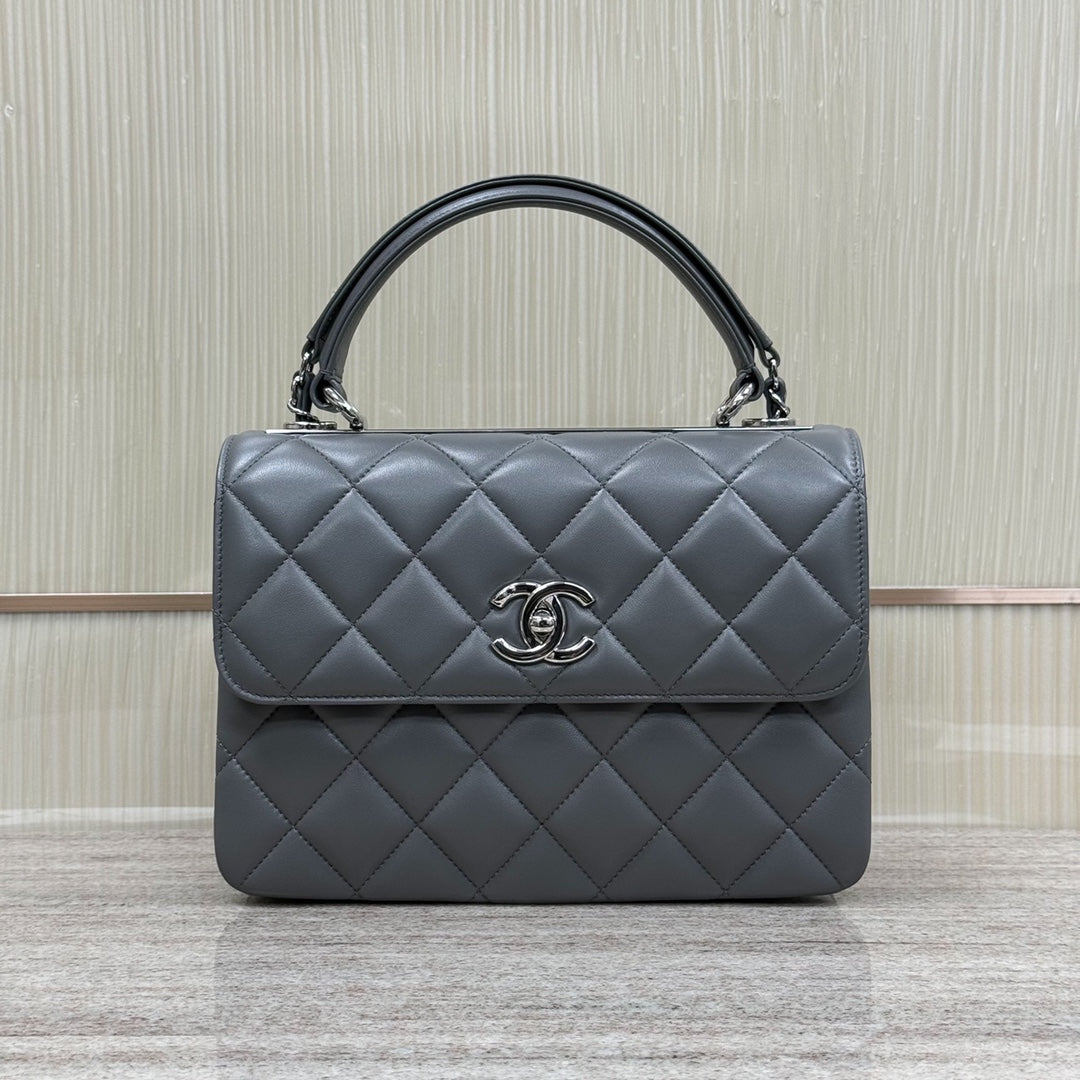 CH FLAP BAG WITH TOP HANDLE Trendy cc Lambskin Gray