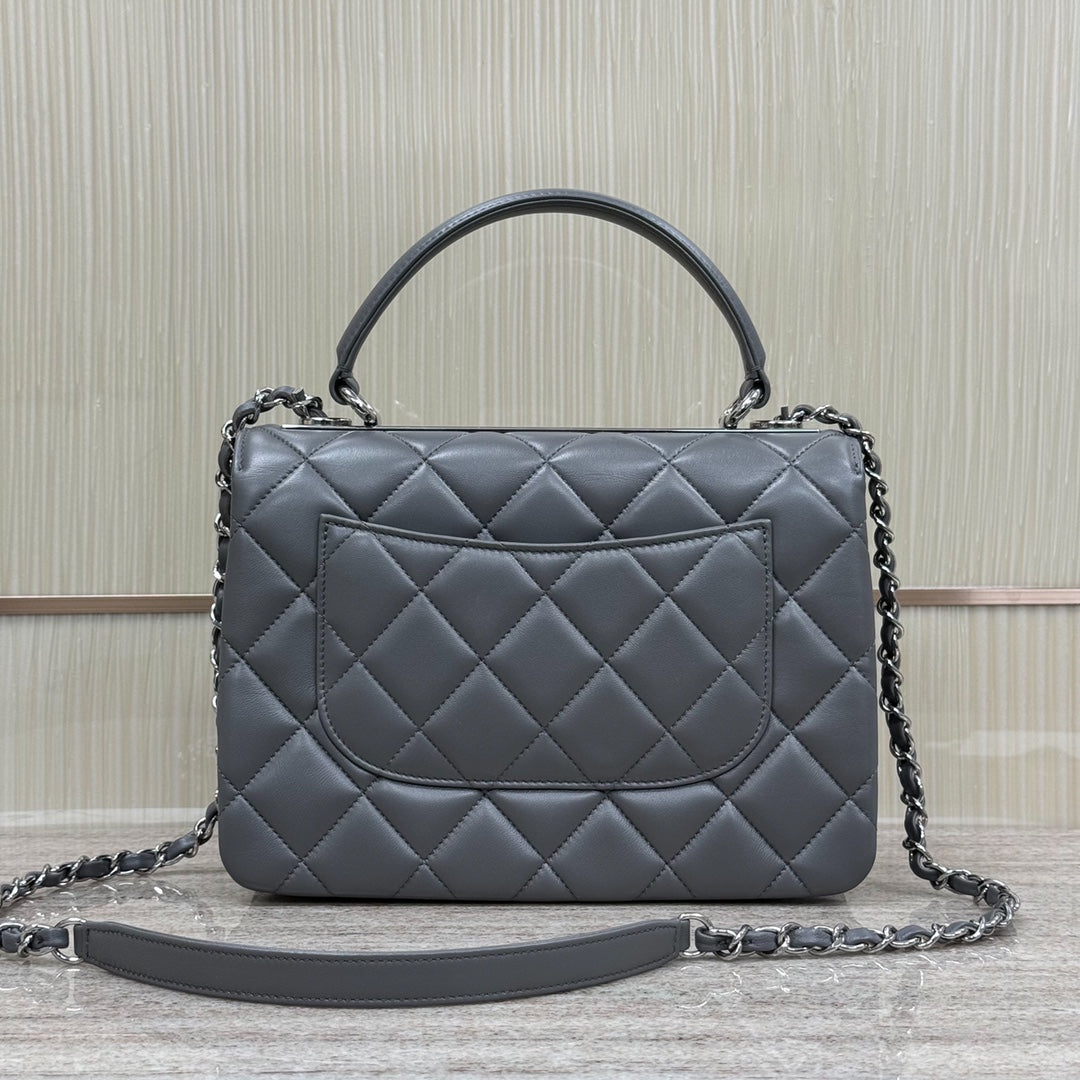 CH FLAP BAG WITH TOP HANDLE Trendy cc Lambskin Gray