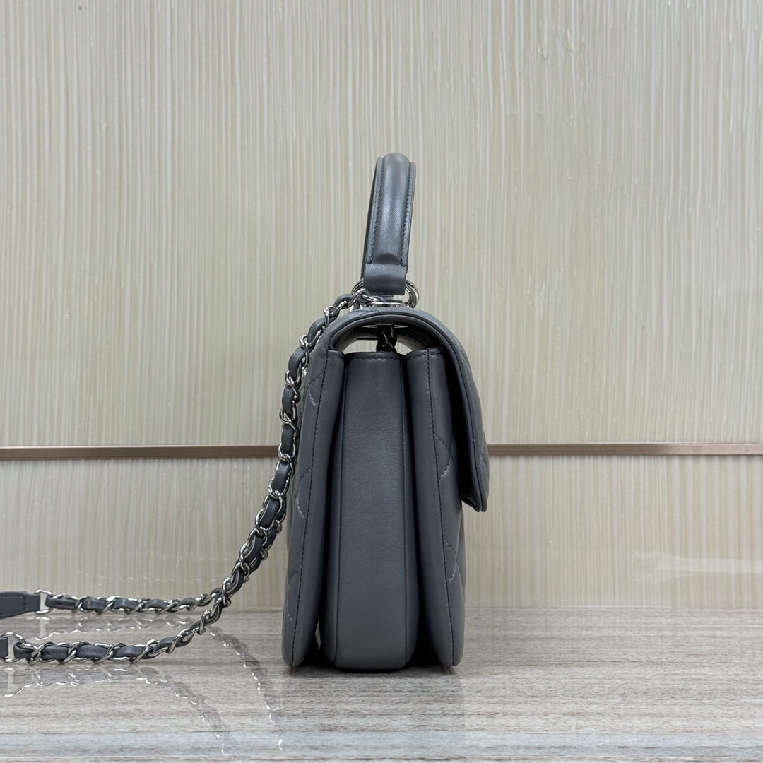 CH FLAP BAG WITH TOP HANDLE Trendy cc Lambskin Gray