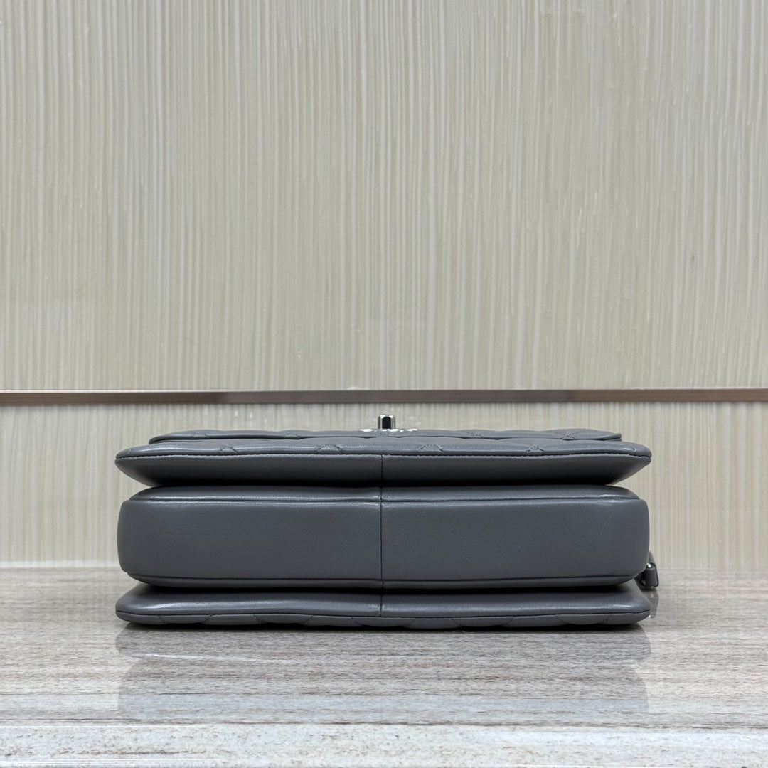 CH FLAP BAG WITH TOP HANDLE Trendy cc Lambskin Gray