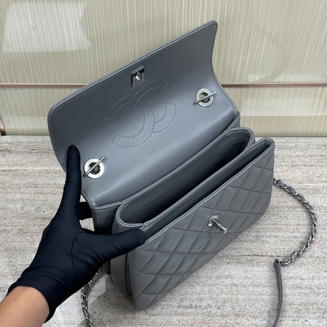 CH FLAP BAG WITH TOP HANDLE Trendy cc Lambskin Gray