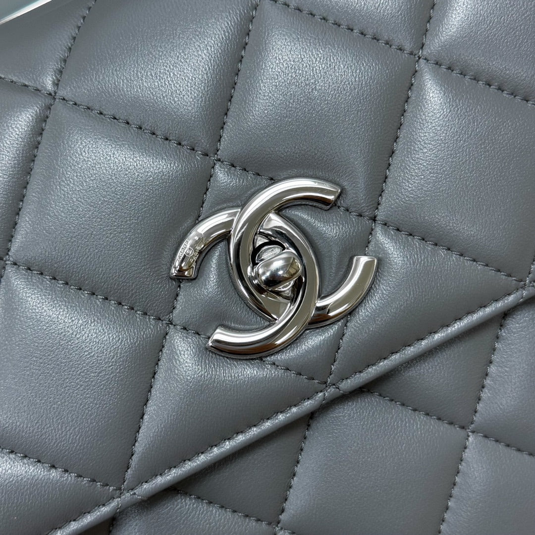 CH FLAP BAG WITH TOP HANDLE Trendy cc Lambskin Gray