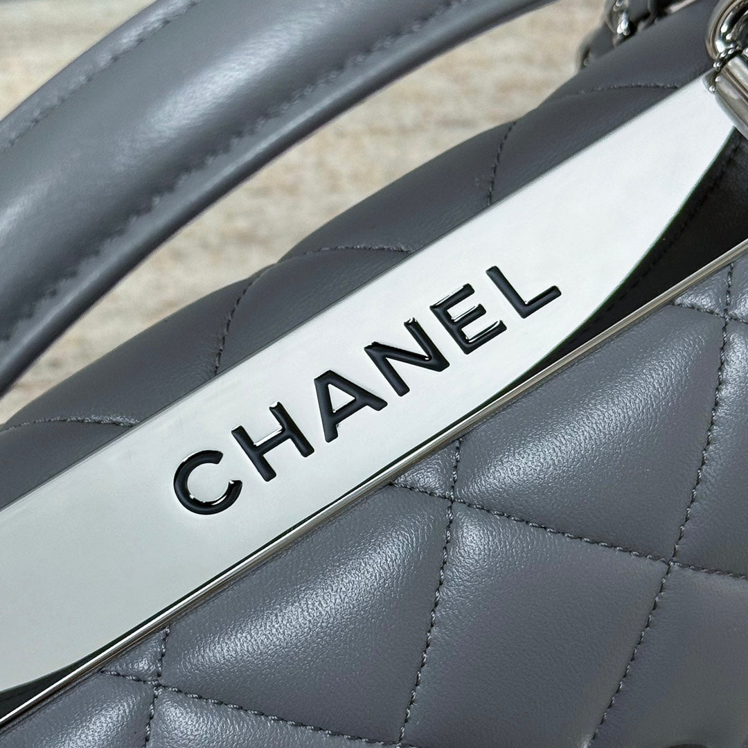 CH FLAP BAG WITH TOP HANDLE Trendy cc Lambskin Gray