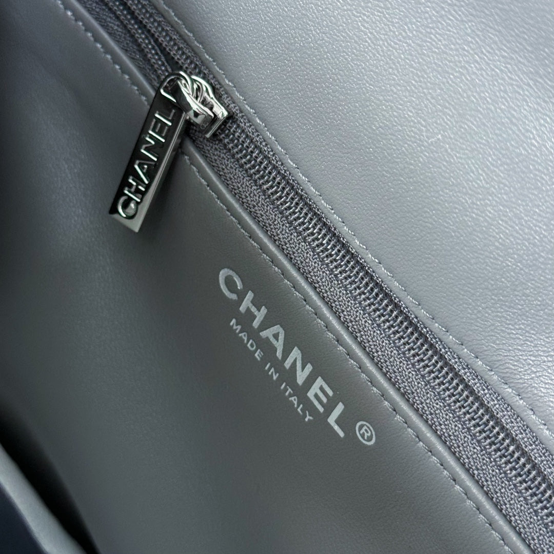 CH FLAP BAG WITH TOP HANDLE Trendy cc Lambskin Gray