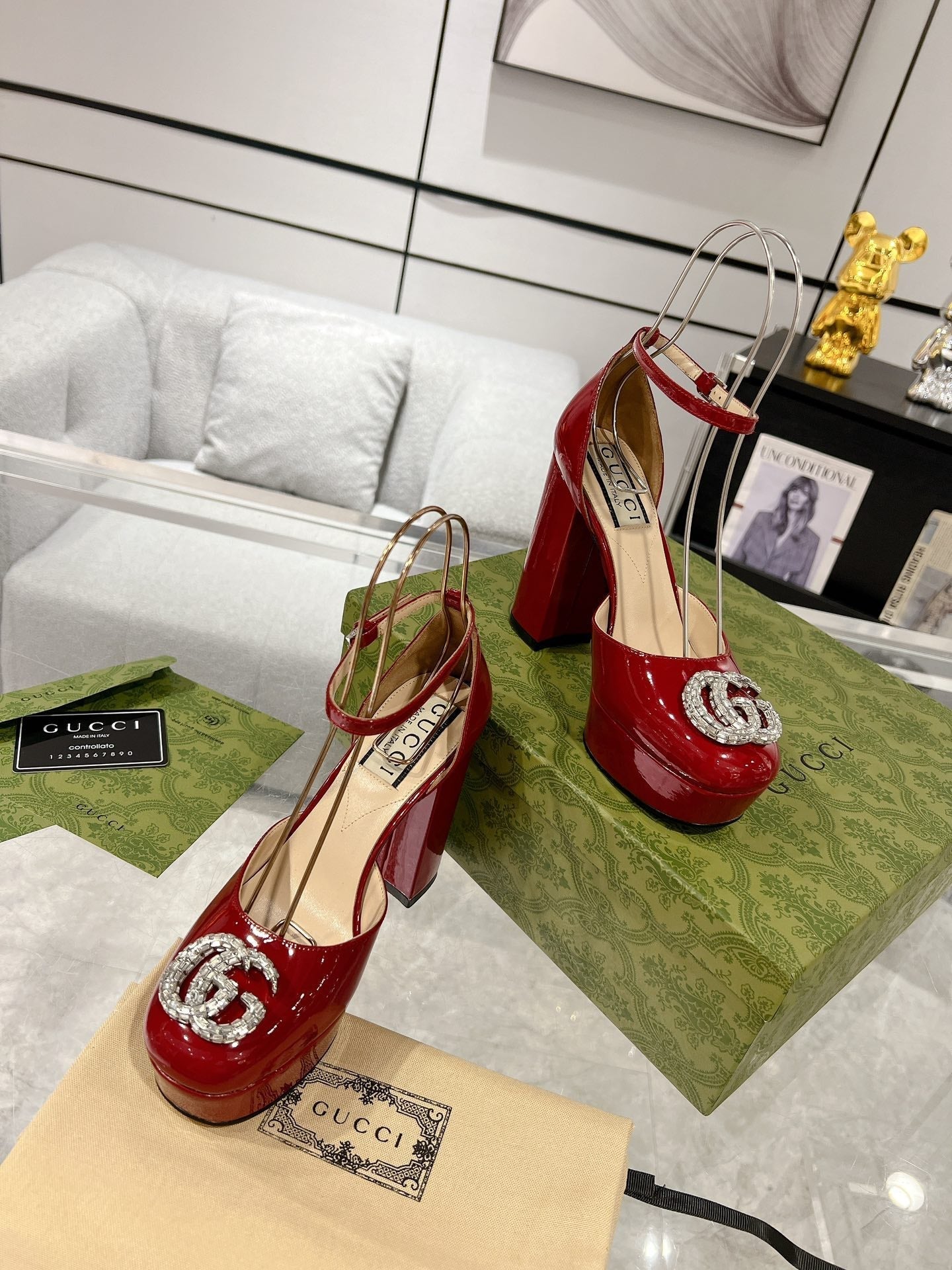 G* New high heels with crystal diamond double G buckle