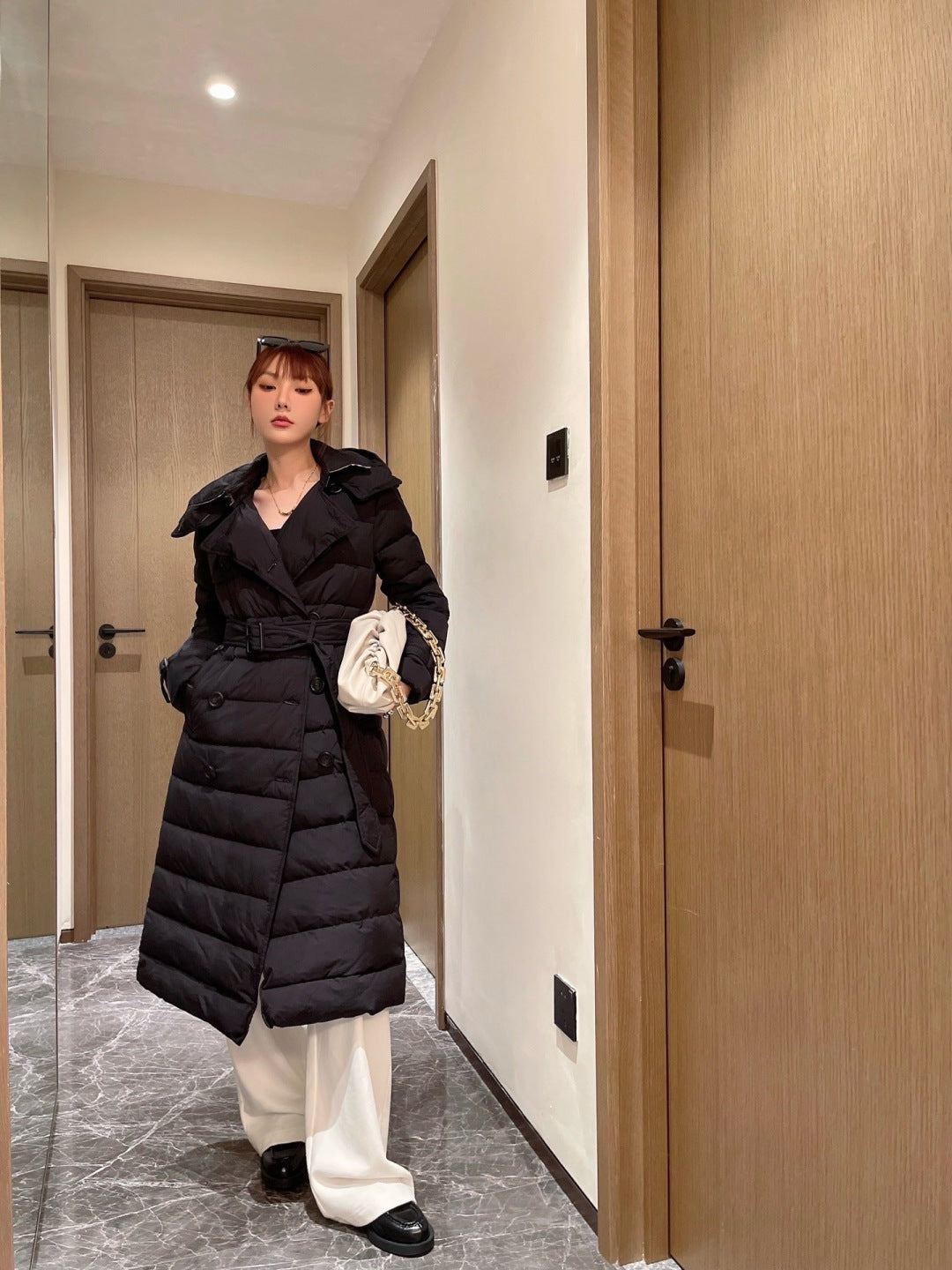 Bur New Double-breasted hooded down jacket