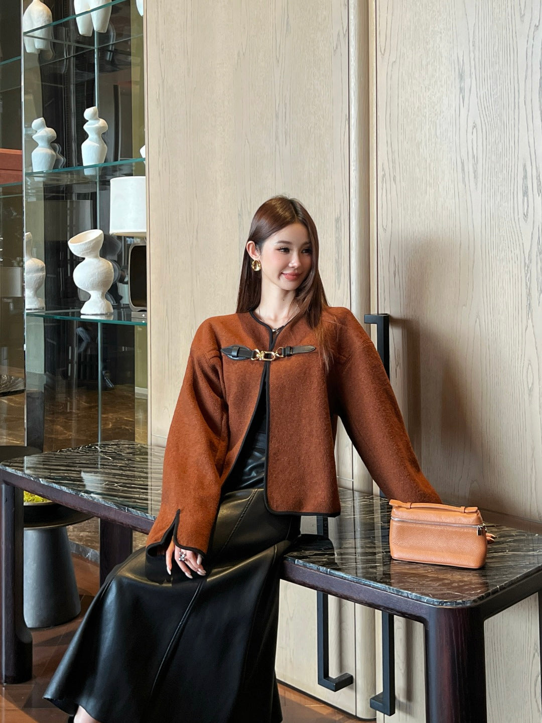 Louis  New Leather buttoned cape coat