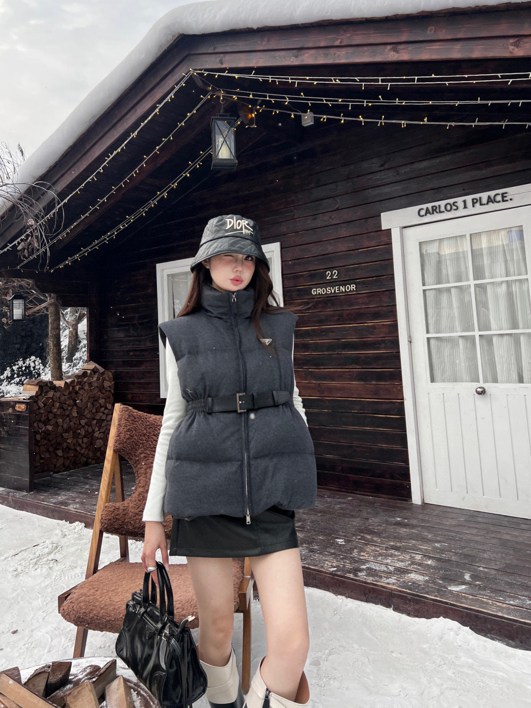 Pra New belt waist vest down jacket