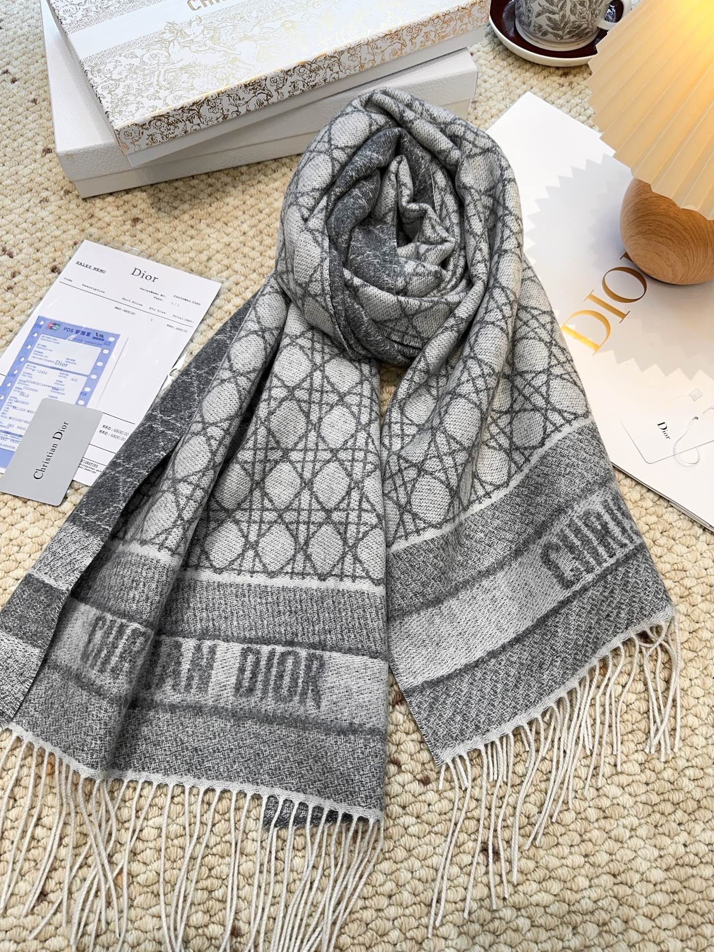 CD New style 100% cashmere scarf with cannage pattern