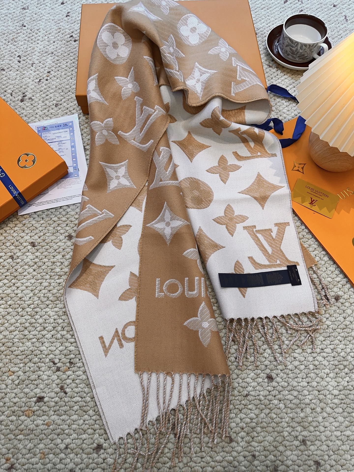 Louis gold classic pattern fringed scarf