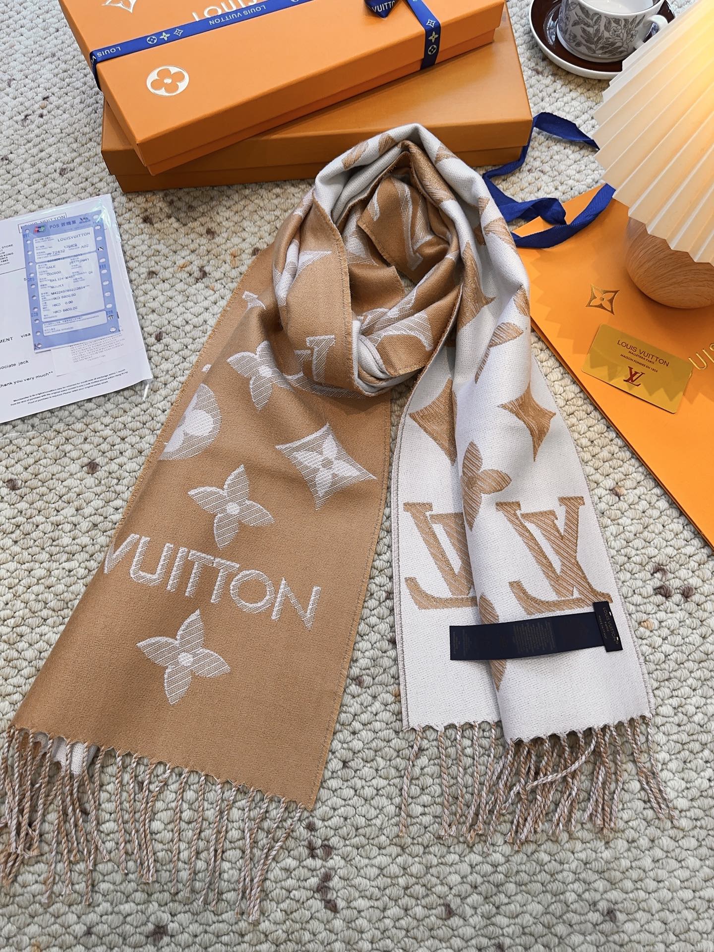 Louis gold classic pattern fringed scarf