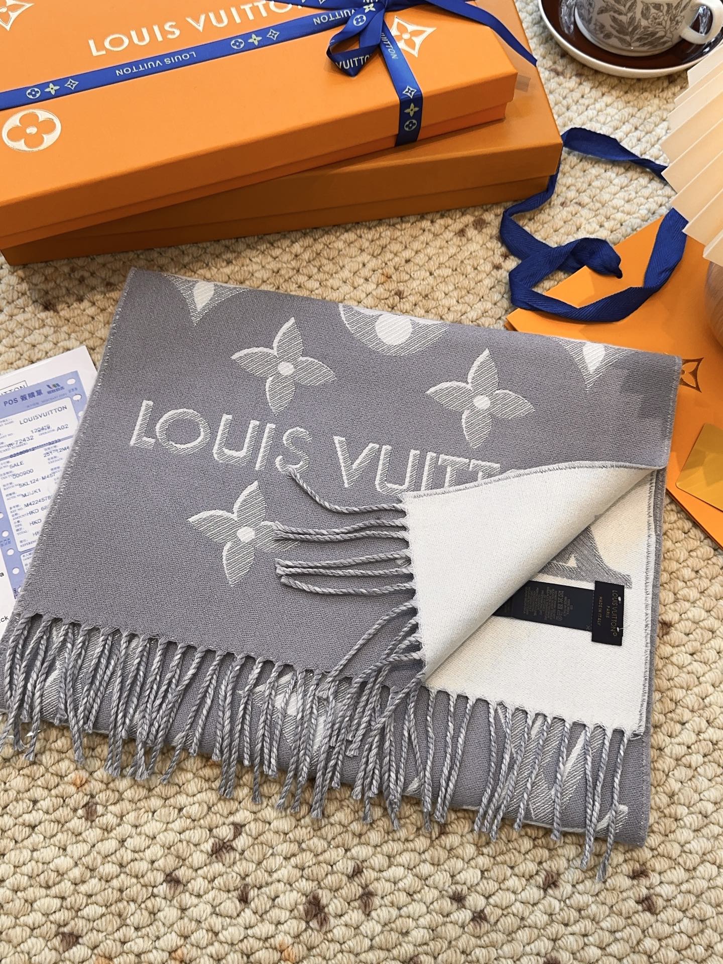 Louis gold classic pattern fringed scarf