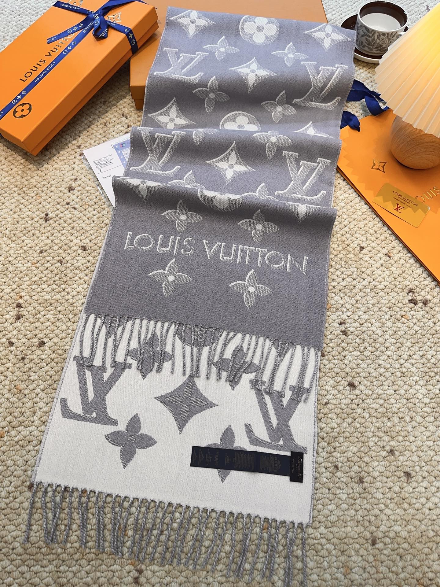 Louis gold classic pattern fringed scarf