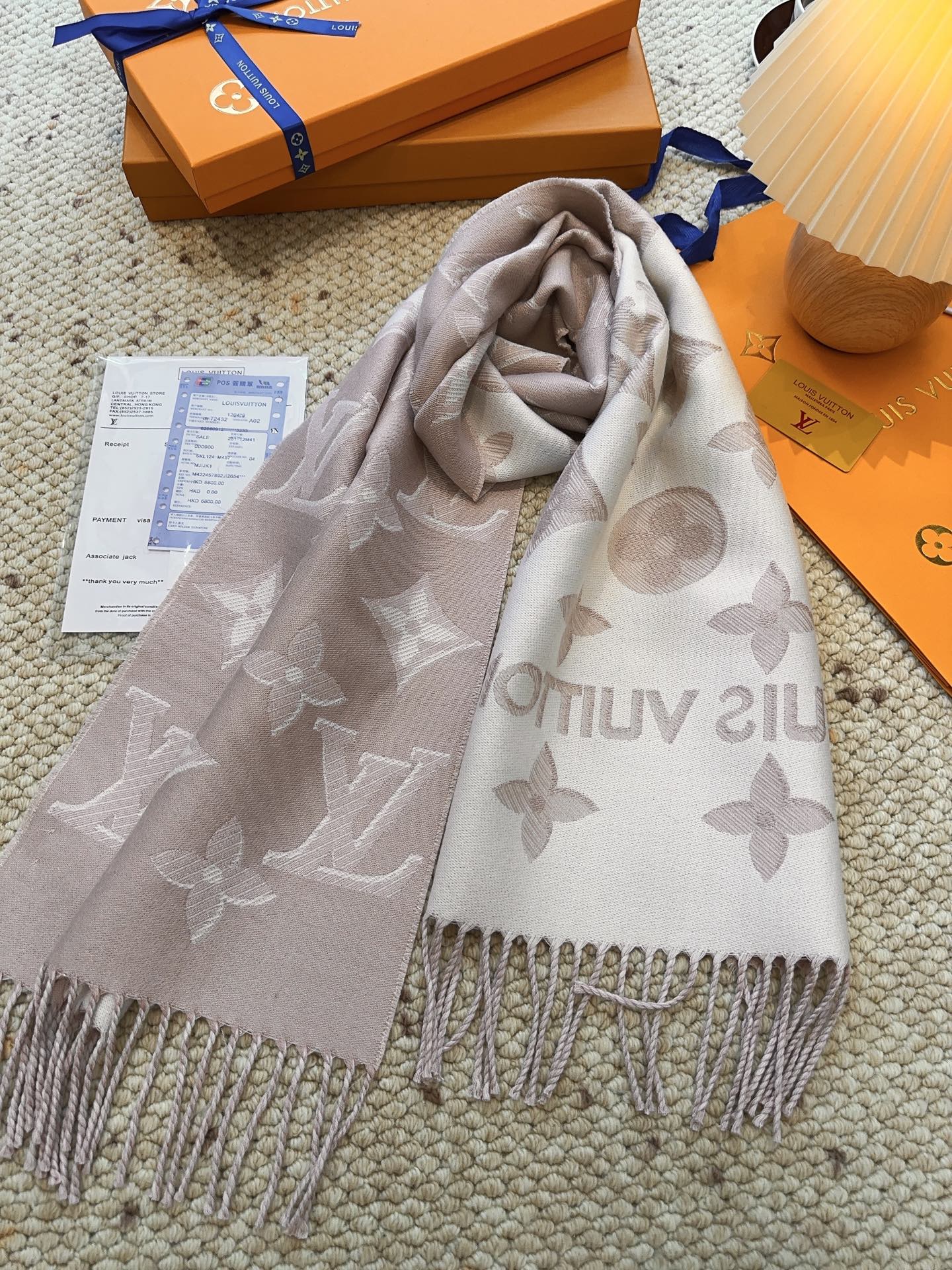 Louis gold classic pattern fringed scarf