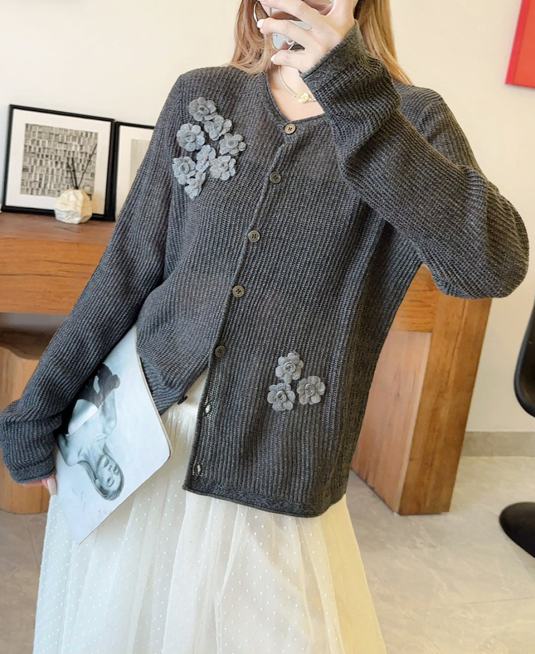 Chan NEW floral embellished cardigan