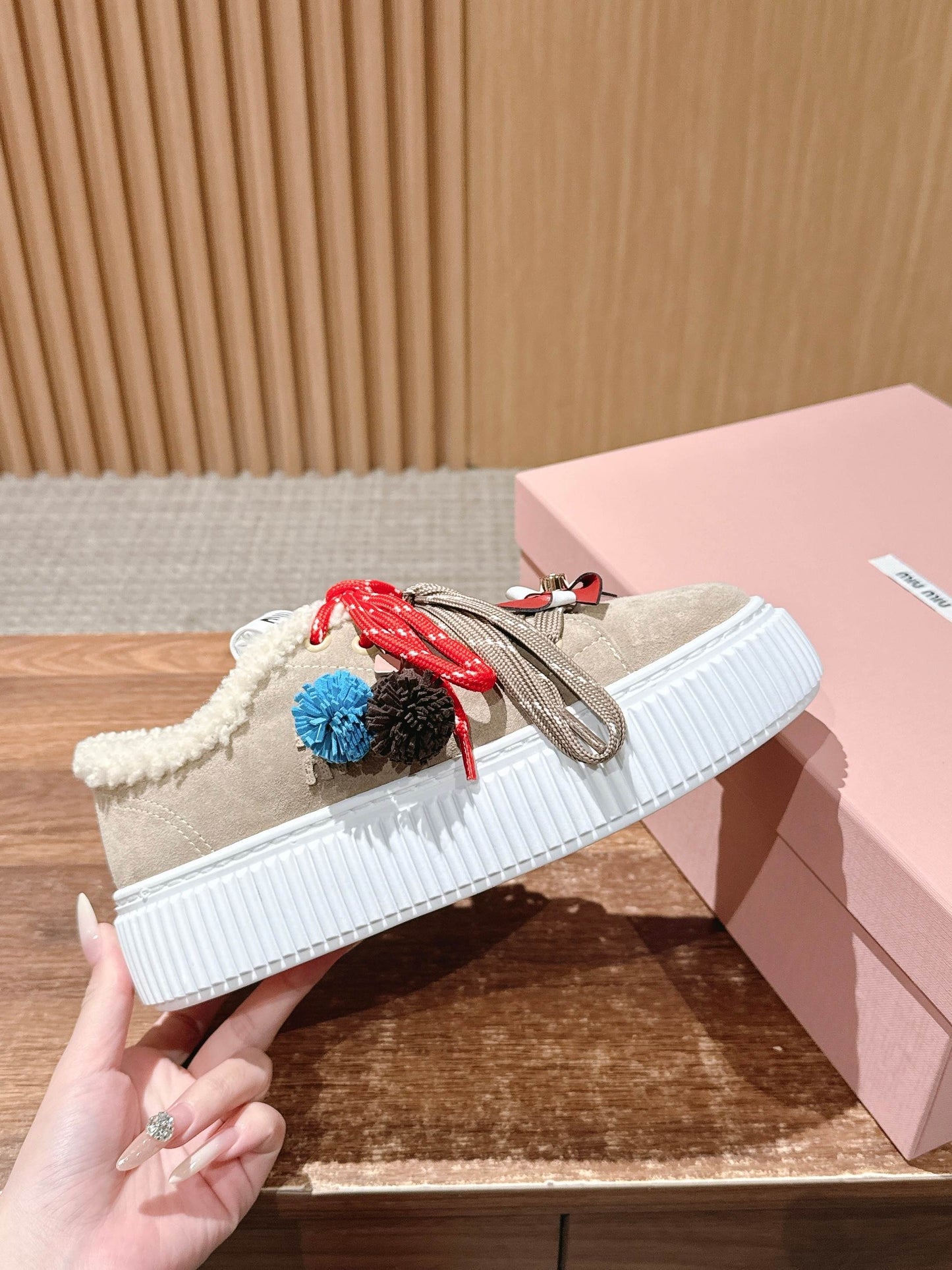 Miu 25fw fleece-lined casual shoes