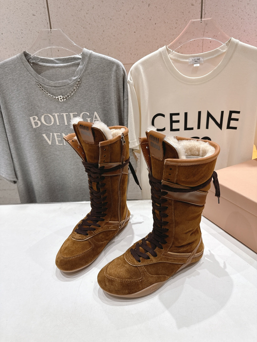 Miu fleece-lined lace-up boots