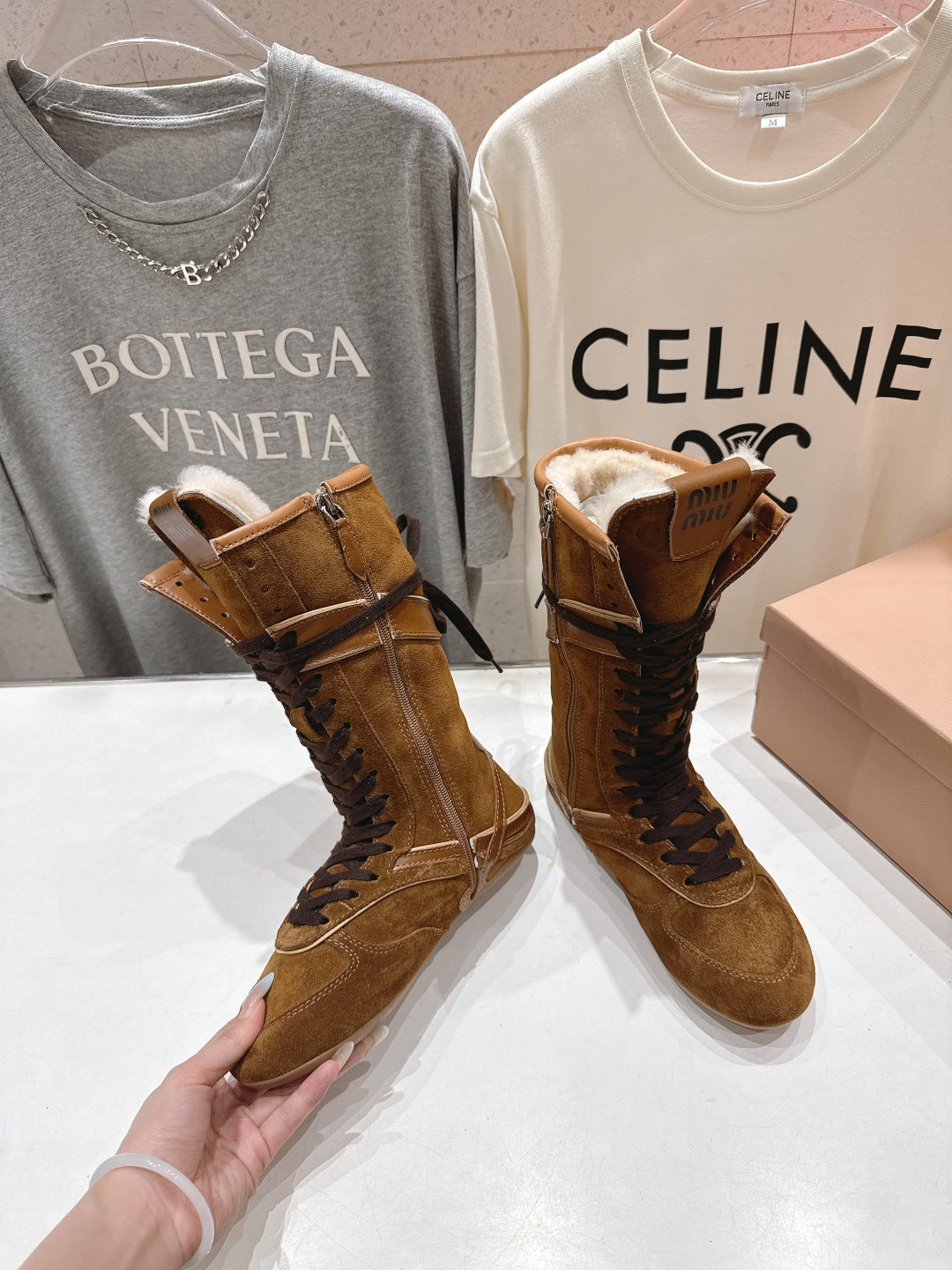 Miu fleece-lined lace-up boots
