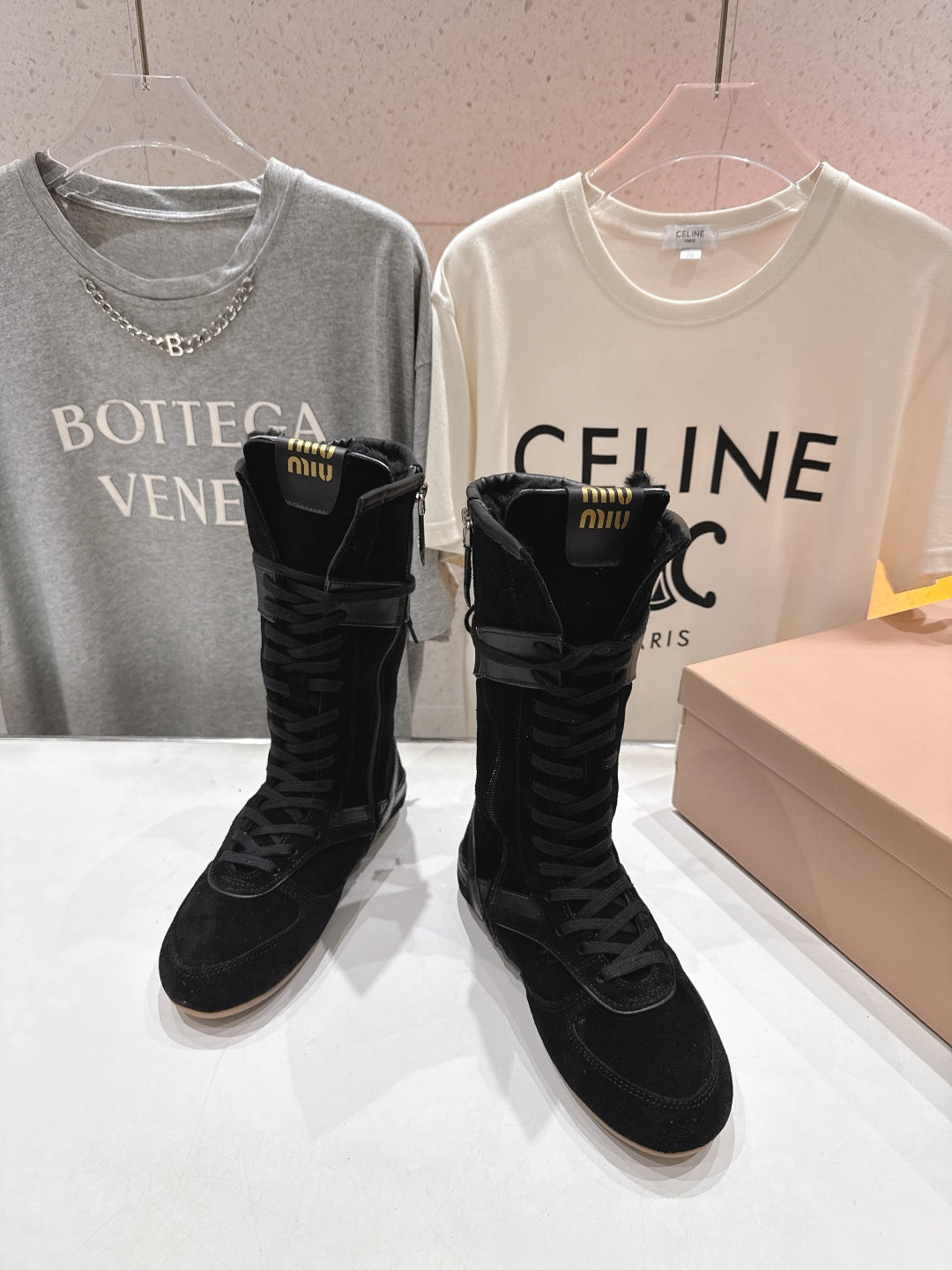 Miu fleece-lined lace-up boots