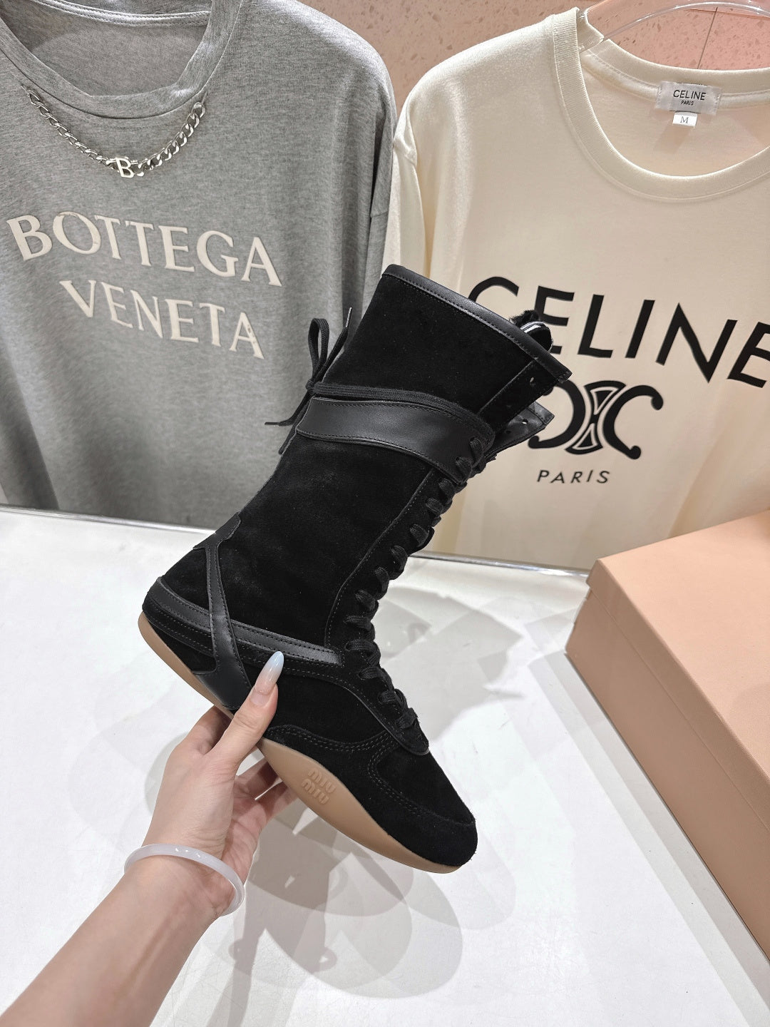 Miu fleece-lined lace-up boots