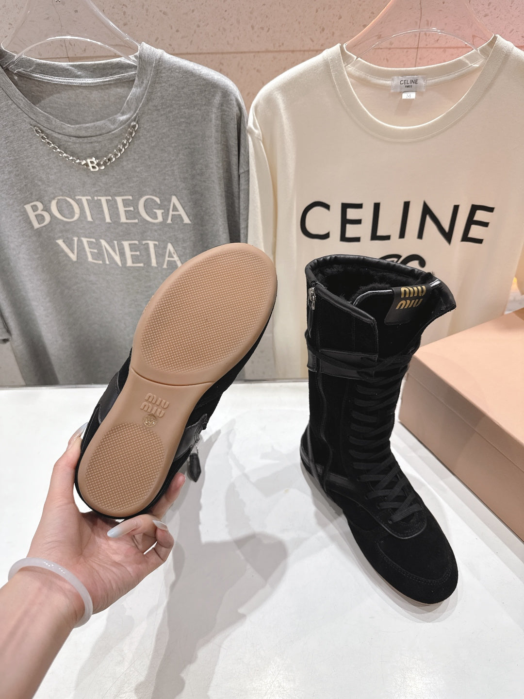 Miu fleece-lined lace-up boots