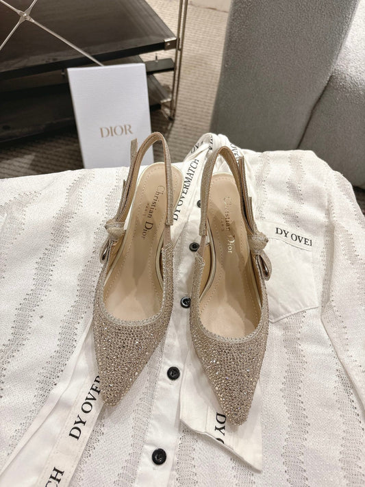 CD 25fw rhinestone kitten slingback heels