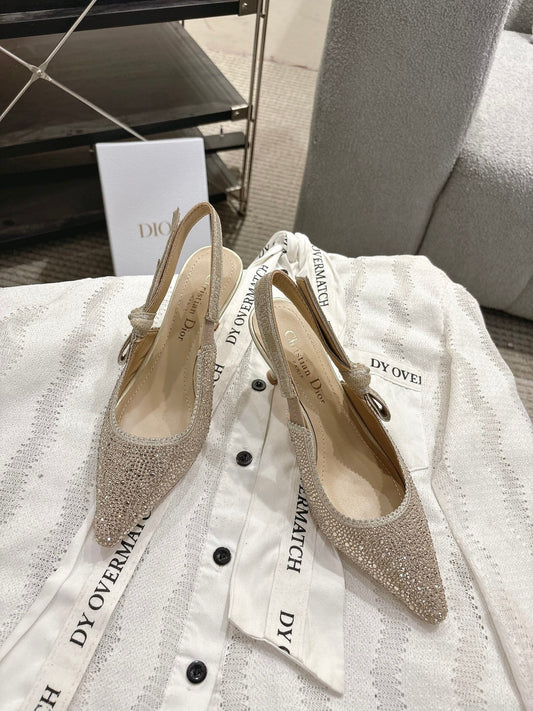 CD 25fw rhinestone kitten slingback heels