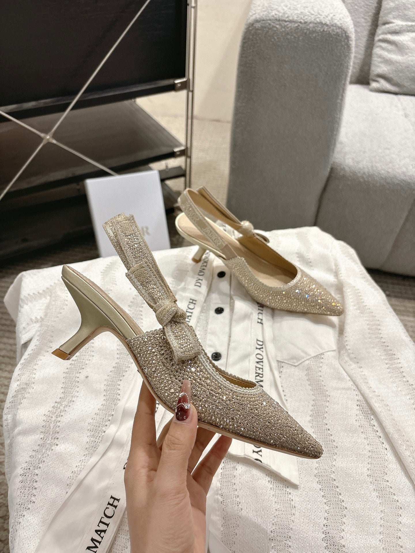 CD 25fw rhinestone kitten slingback heels